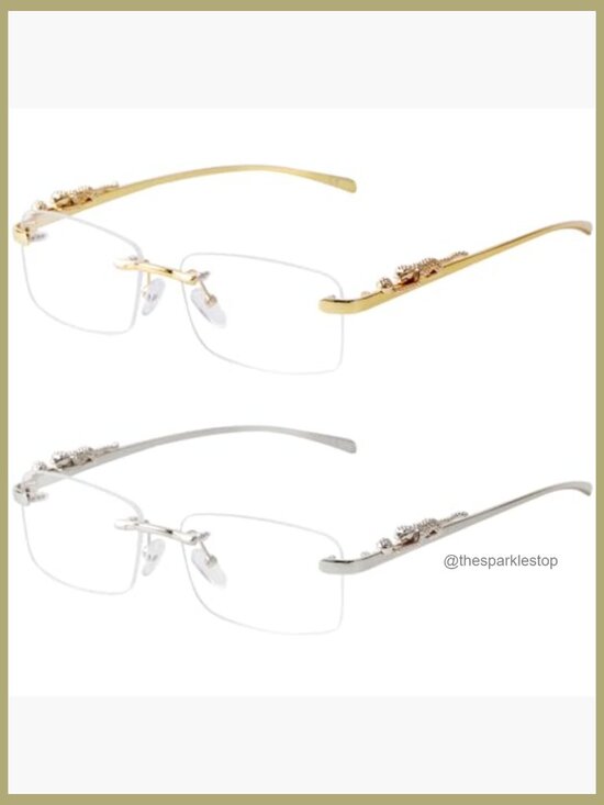 Rimless Rectangle Sunglasses Women Men Gold Metal Frameless Square Transparent main image 4